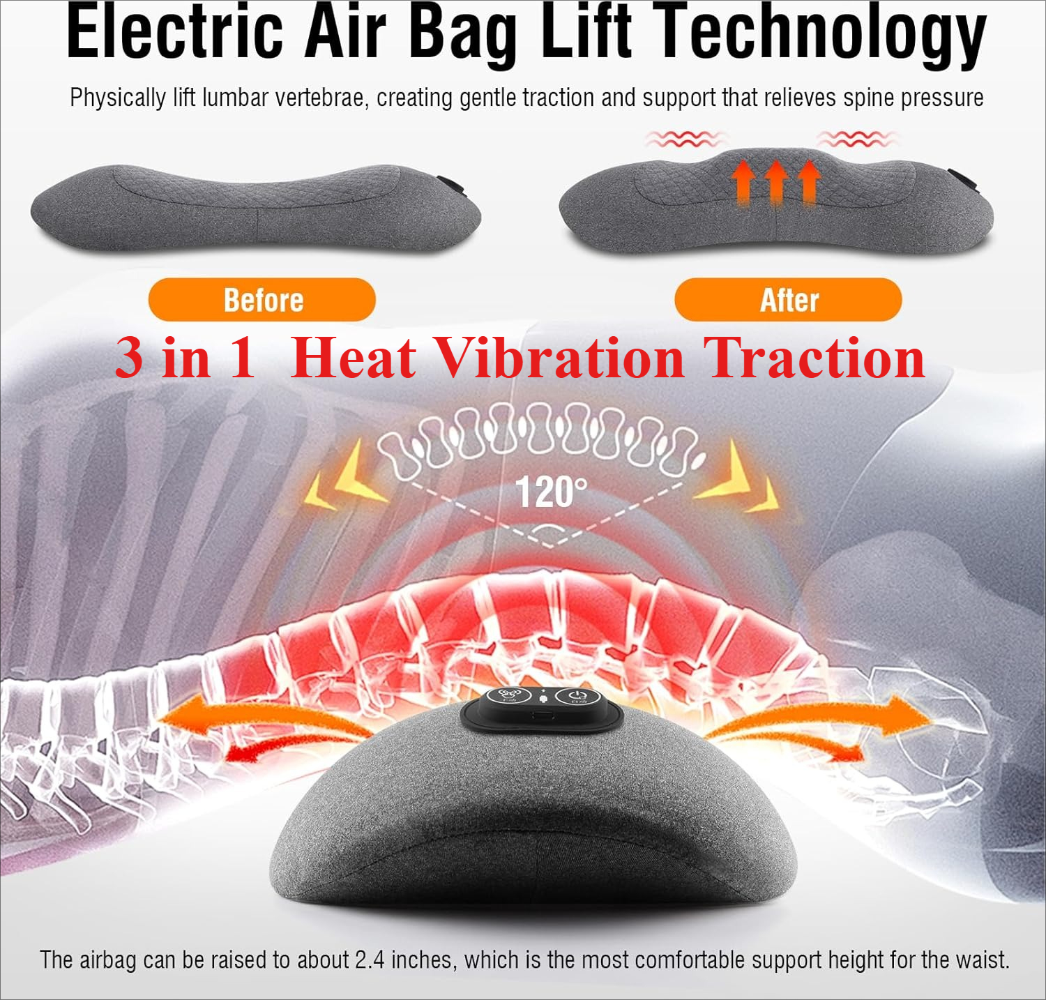 Balance Cushion Disc - 3-in-1 Heating Vibration Back Massager Pillow